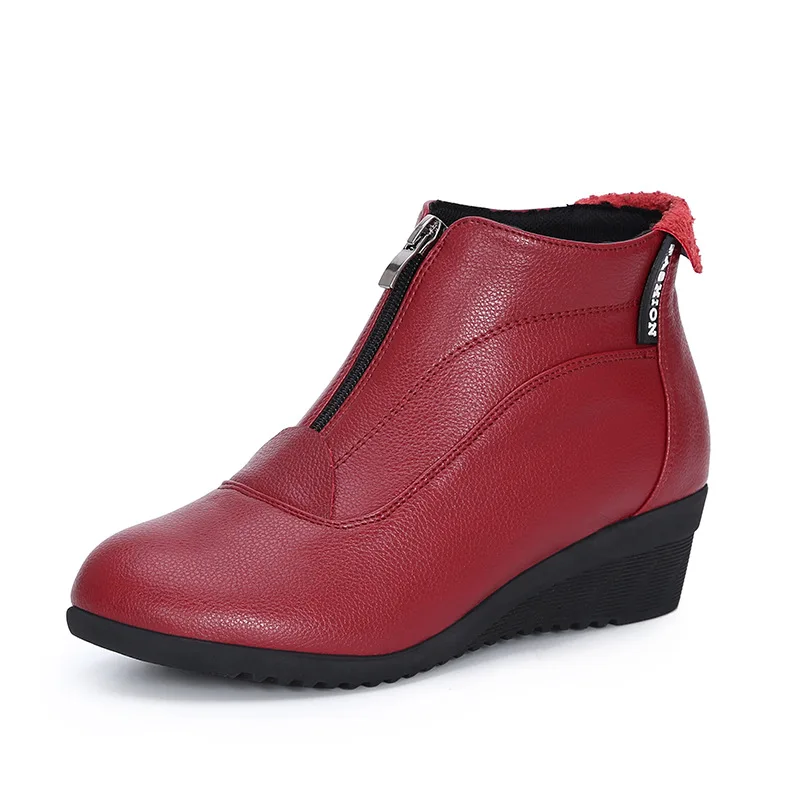 Autumn Winter Shoes Women Boots Genuine Leather Wedge Heels Non-slip Women's Ankle Boots Mother Thick Warm Famale Snow Boots