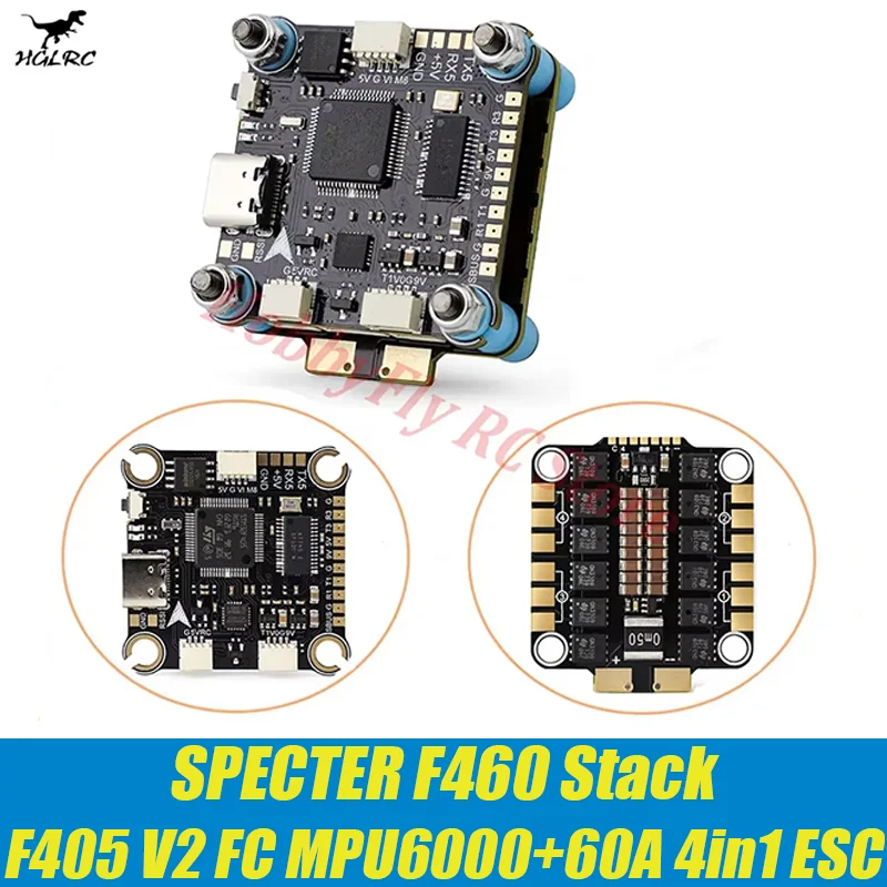 

Контроллер полета HGLRC SPECTER F460 Stack F405 V2 MPU6000 BLHELI_S 60A 4in1 ESC 30X30mm 2-6S для FPV Freestyle Drone