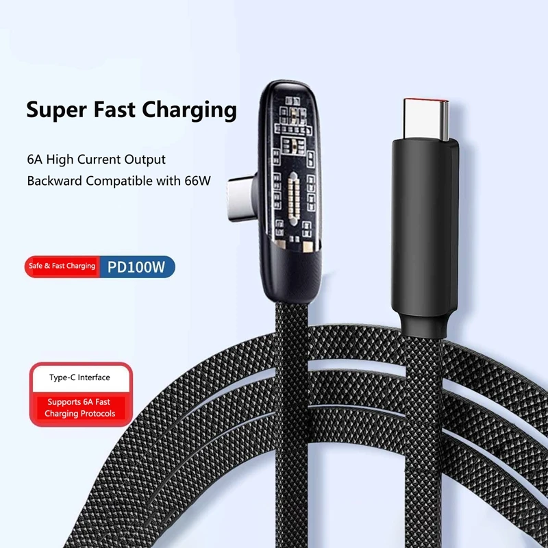60W Flaches Nylon-Geflochtenes 90-Grad-Winkel Hochgeschwindigkeits-USB-C-Typ-C-Kabel für schnelles Laden und Datenübertragung für iPhone 15 16 17 Samsung