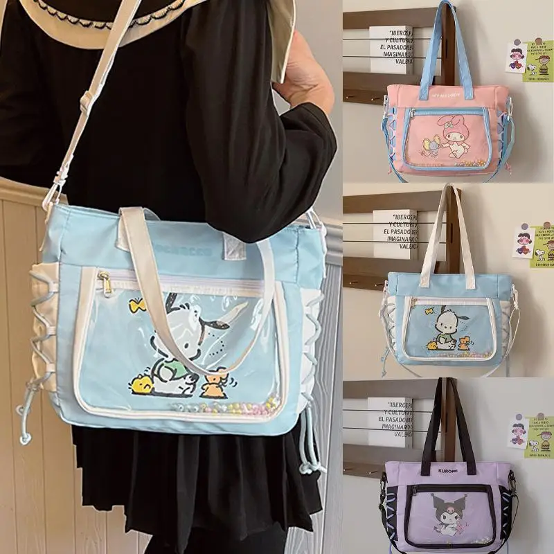 Sanrio kawaii Anime Cartoon Kuromi Mymelody Shoulder Bags Large Capacity Handbags Tuition pack toiletry bag tote bag