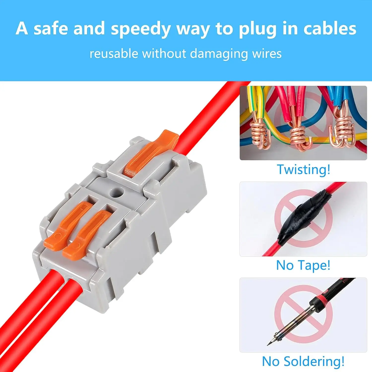 50PCS Lever Wire Connectors, 1 in 2 Out Quick Wire Connectors, Electrical Lever Nuts Wire Connectors Push-in Conductor Terminal