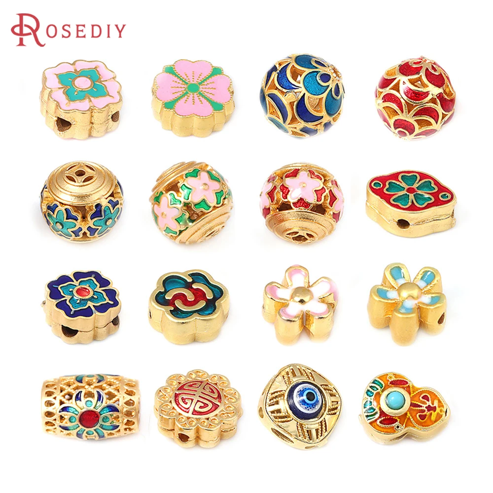

Matte Gold Color Brass with Oil Paintings Flower Bracelets Spacer Beads Jewelry Making Findings Diy Accessories