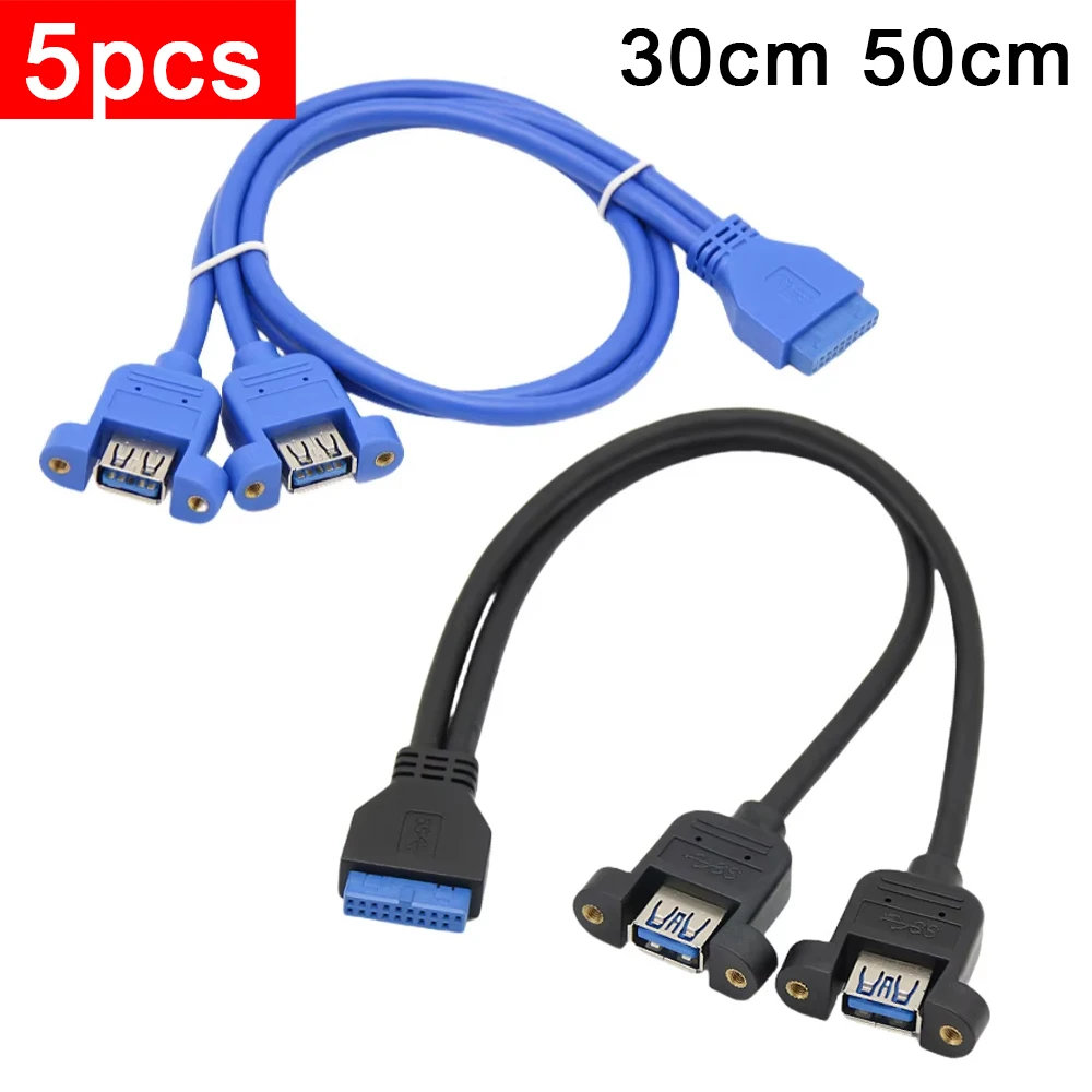 

5 шт. 20-контактный разъем для материнской платы с двумя портами USB 3.0 A, женский удлинительный кабель с ушками, 20-контактный разъем для корпуса USB 3.0, кабель задней панели