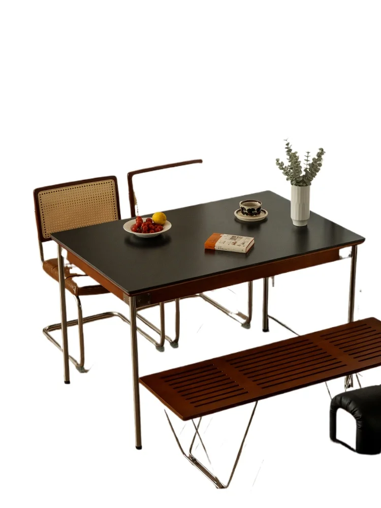 

Retractable dining table rock slab medium antique black folding dining table retro style solid wood dining table and chair