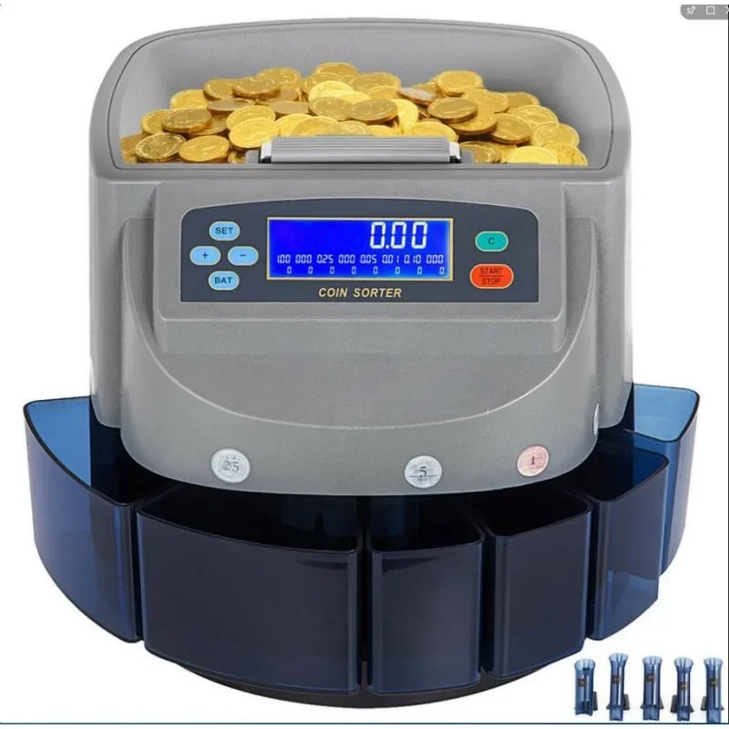 Contador de billetes y monedas electrónico ATM, clasificador de monedas, caja registradora, clasificador de monedas multimoneda pequeño y redondo para cajero bancario de Abcpda