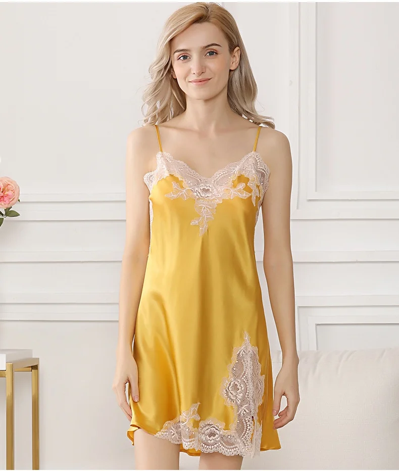 Quality Lace Mulberry Silk Women Nightdress Natural Silk Lace Nightgown Women Pajamas Sexy Silk Slip Dress romantic lingeries