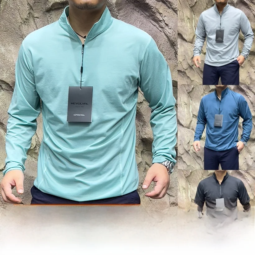 Dingli Recommended High Elasticity Long Sleeve Zipper T-Shirt for Men Outdoor Sporty Style Quick Dry Autumn Essential Basic Fit