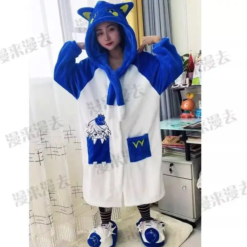 Game Genshin Impact Cosplay Furina Flannel Winter Sweet Cartoon Cute Home Costume Embroidery Tracksuit Men Women Couples Pamas