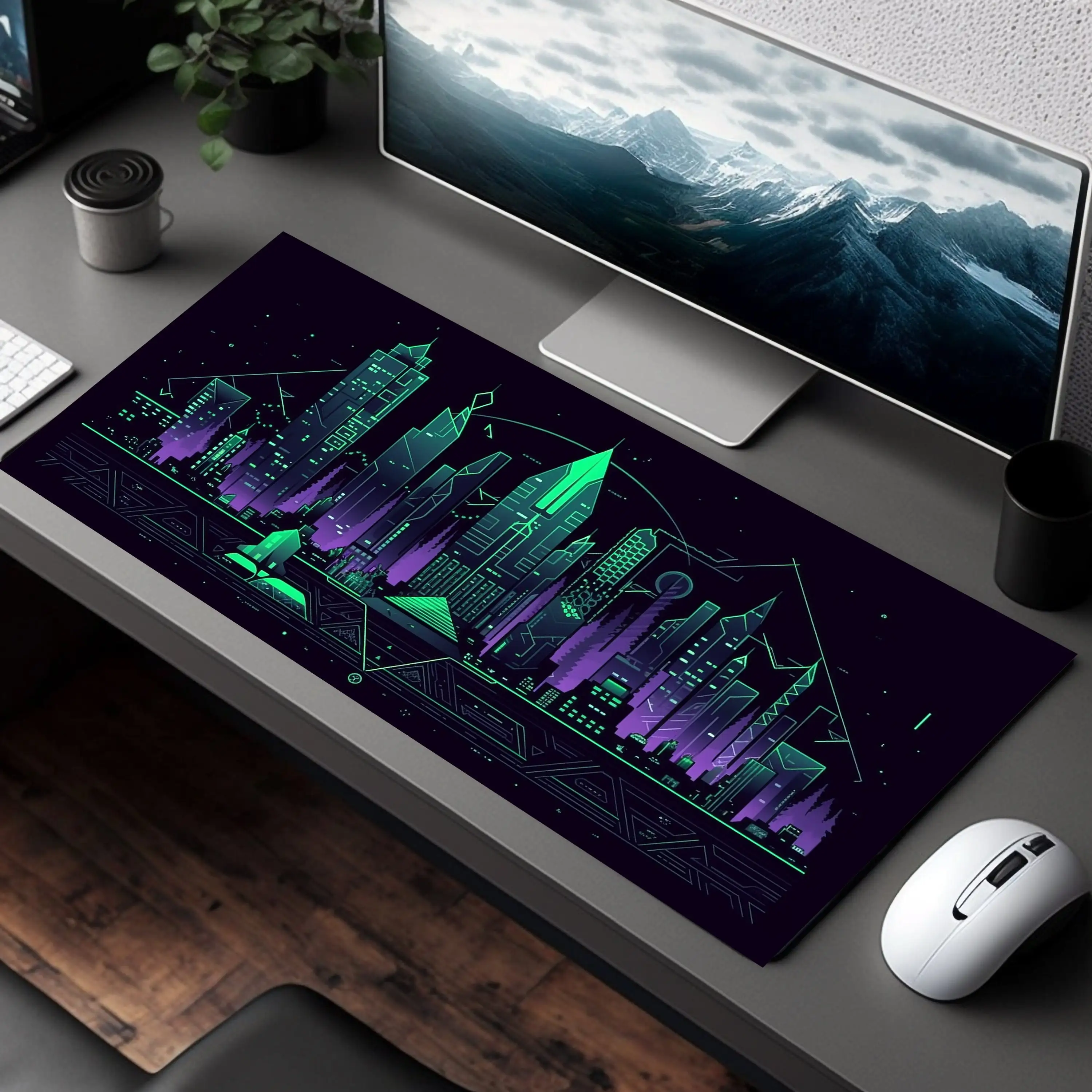 Neon Green and Purple Deskmat,non-slip and Waterproof Mousepad,office and Gaming Desk Decorative Mat,a Perfect Gift for Friends.