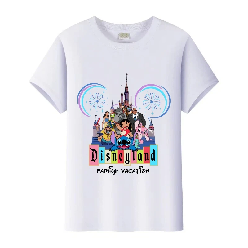 

Disneyland Lilo Stitch Cartoon Blouses Boy Girl T-Shirt Harajuku Oversized Tops Men Tshirt Woman Family Kids O-Neck Tees Clothes