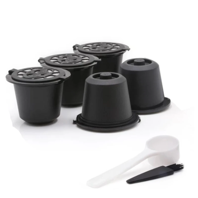 Cápsulas reutilizables de café Nespresso, filtro de cápsulas rellenables con máquinas de café Nespresso con cepillo de cuchara de café, 5 unidades