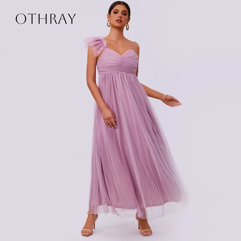 

Spaghetti Straps A-line Prom Dress Sleeveless Tulle Ankle Length Customized Party Gowns платье женское вечерн