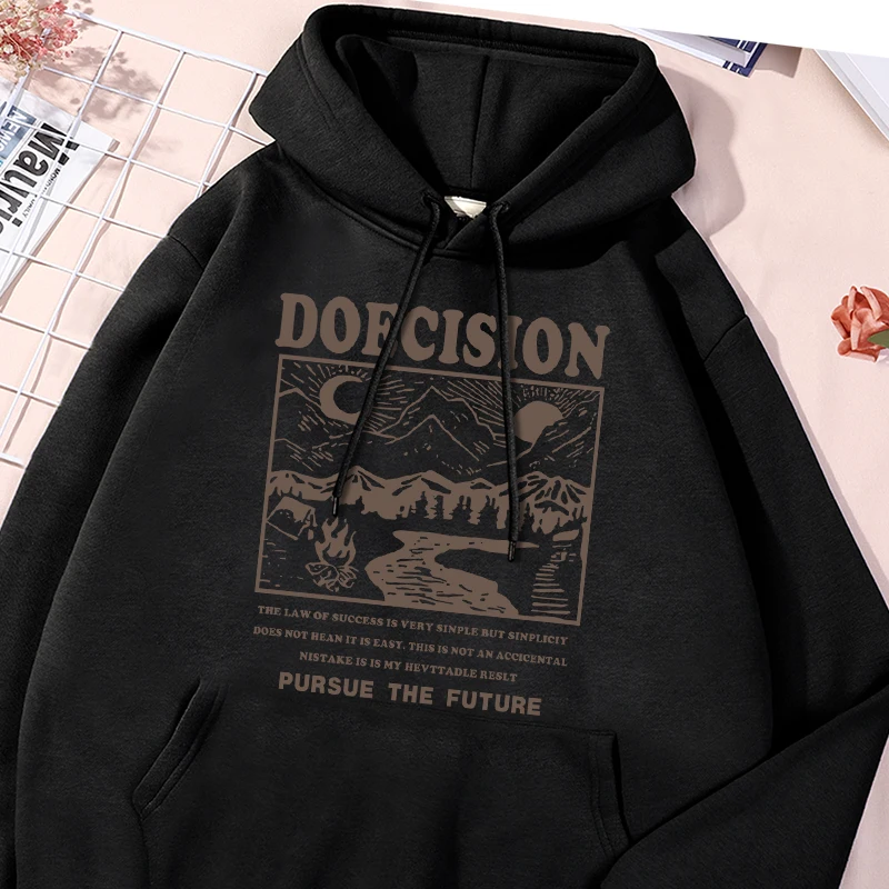 Doecision Pursue The Future Printed Male Hooded Vintage Loose Sport Shirts Fashion Simple Sweatshirts Classic Fleece Clothes