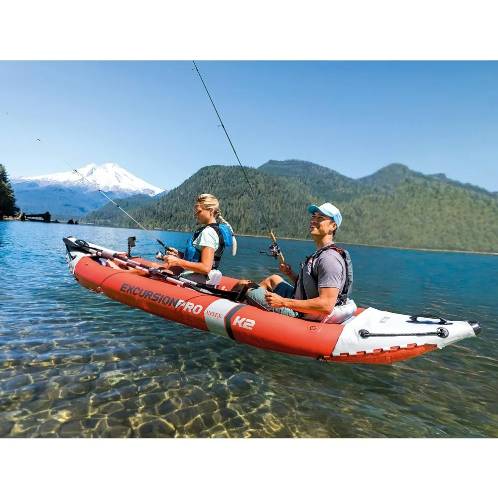 Excursión Pro Kayak inflable serie: incluye paletas de Kayak de lujo de 86 pulgadas y Bomba de alto rendimiento, PVC superresistente