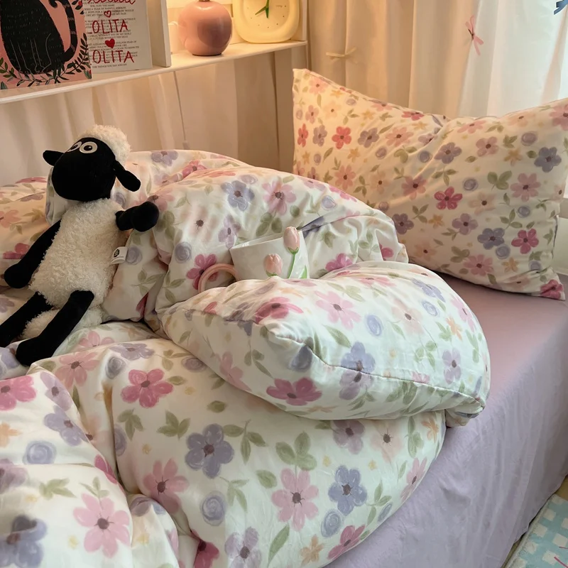 Bettwäsche-Set, doppellagiges Garn, INS, für Mädchen, Pilz, weiche gewaschene Baumwolle, Bettlaken, Queen-Size-Bett, Bettwäsche-Set, Kissenbezug, Bettlaken – Detail 15