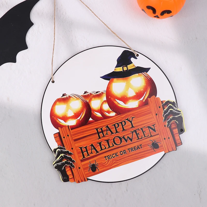 Halloween Wooden Sign Adequado para Festa, Abóbora com Chapéu, Decoração do feriado