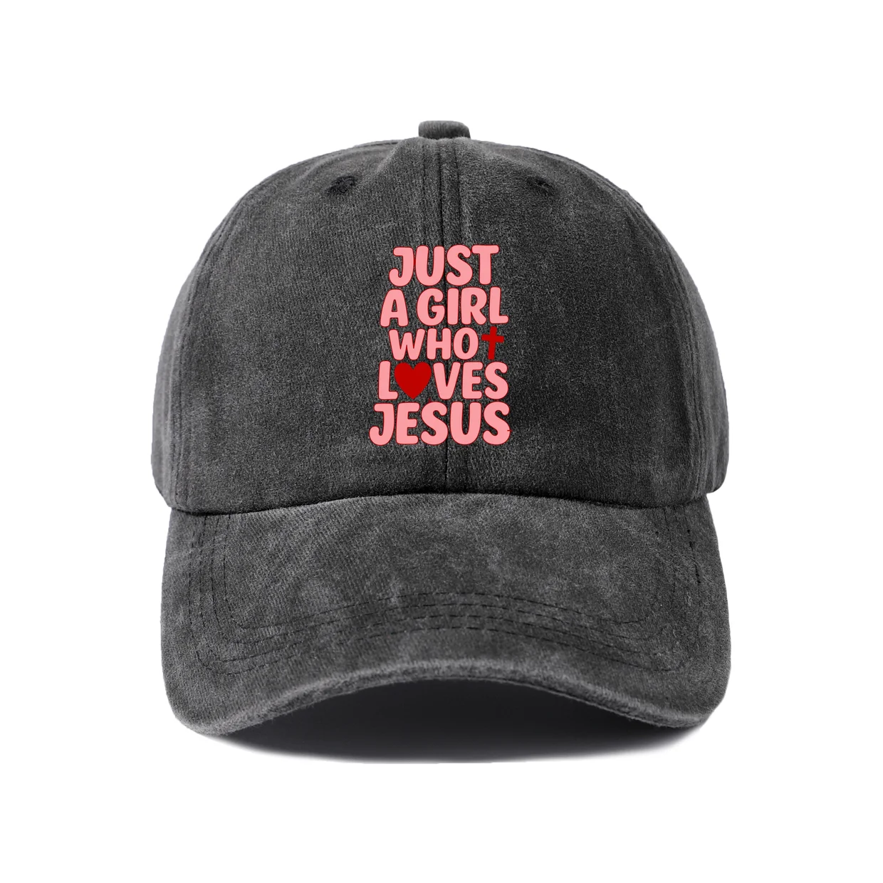 Girl Who Loves Jesus Quote Graphic Baseball Cap, Vintage Washed Adjustable Unisex Dad Hat, Everyday Gift