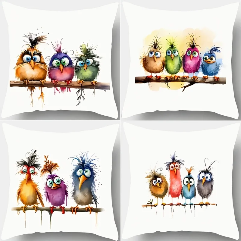 Cute Cartoon Birds on a Branch Throw Pillow Set - Adorable Avian Friends for Nursery Decor