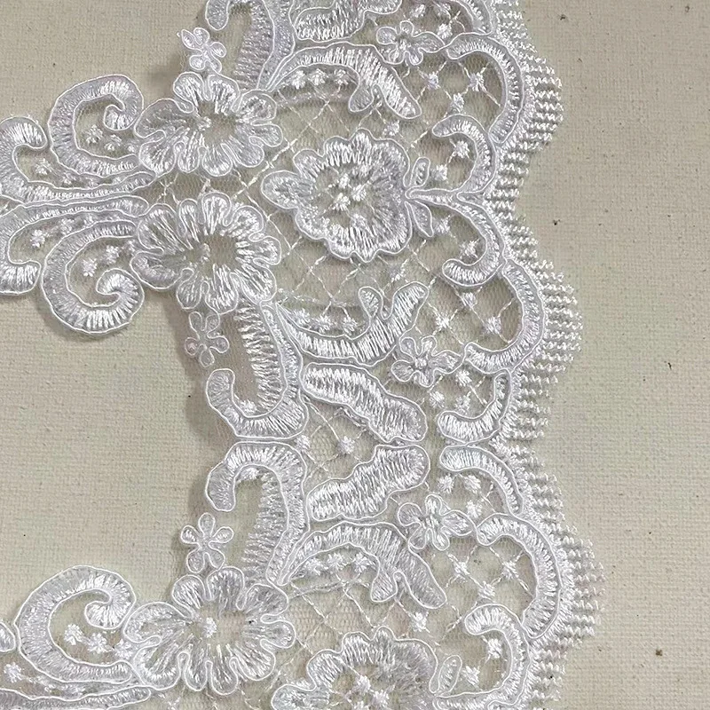 Delicate 1Yard 15cm wide Embroidery white Fabric Flower Venise Venice Mesh Lace Trim Applique Sewing Craft for Wedding Dec.