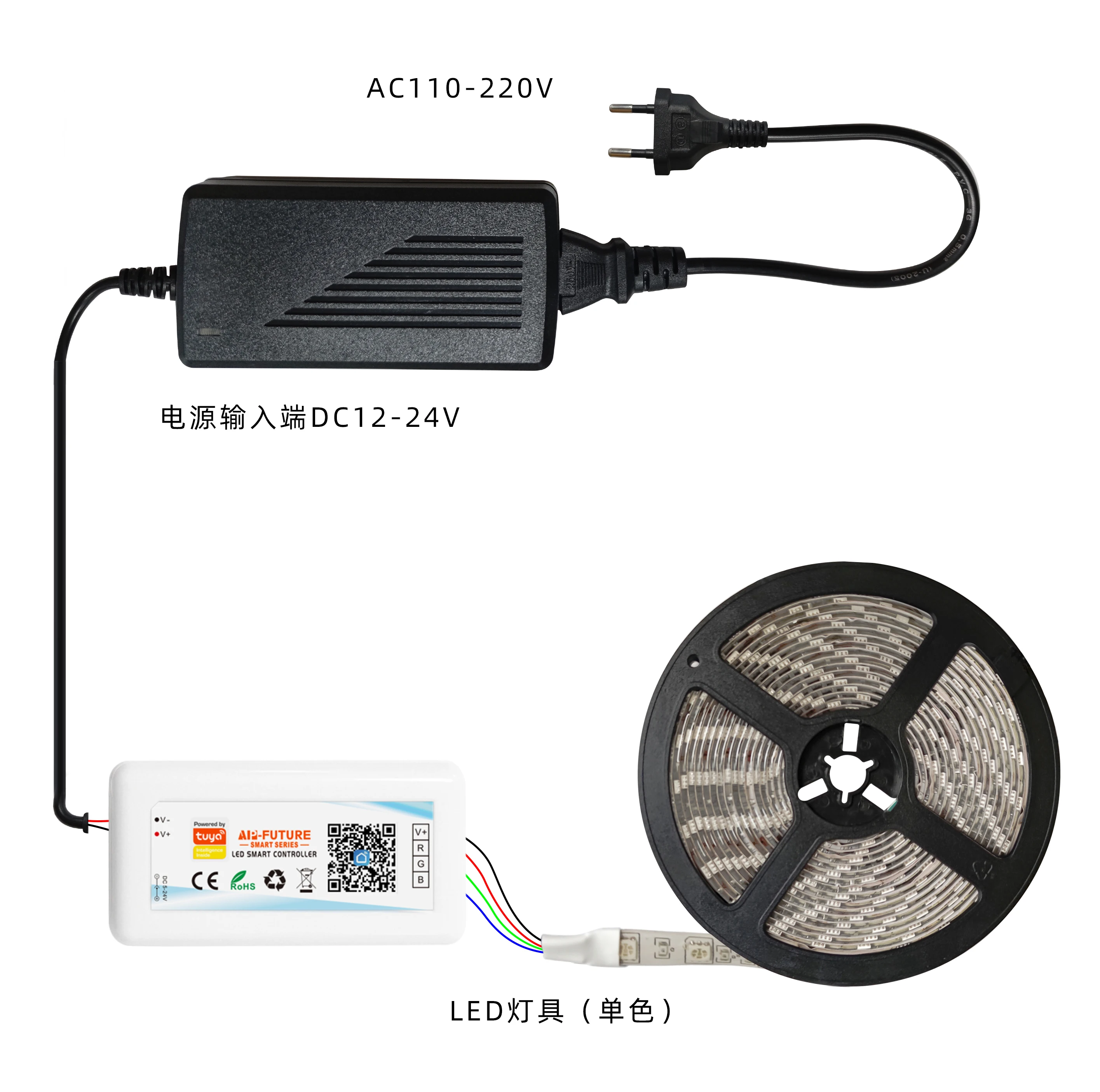 Kontroler taśmy LED Alexa Google Speaker Tuya WiFi Smart APP Ściemniacz CCT RGB COB 2835 5050 12V24V Miboxer SP107E 2.4G RF — zdjęcie 6