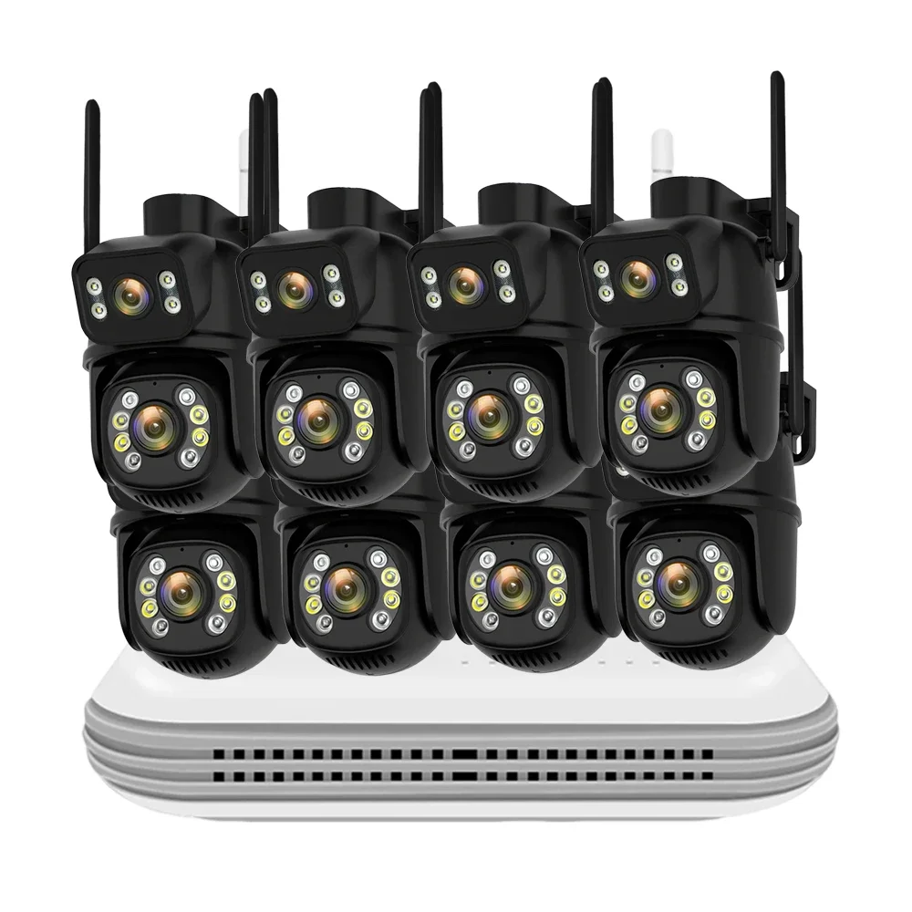 

8-канальная мини-система Wi-Fi NVR HD 6MP с двумя объективами, PTZ-камерой для улицы, беспроводной Wi-Fi NVR-системой, двусторонней аудиосвязью и функцией автоматического отслеживания и обнаружения.