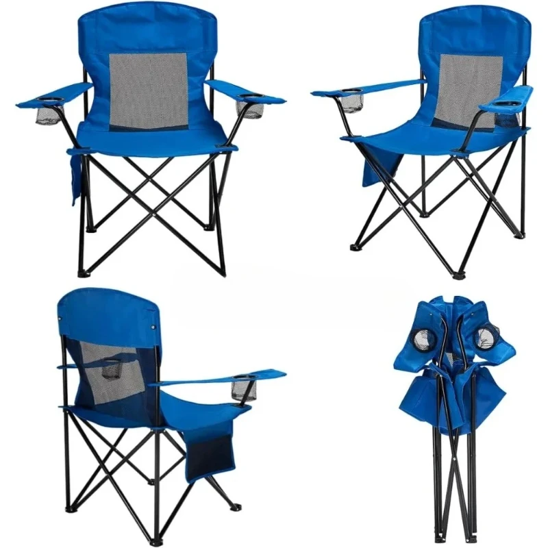 

LPortable Camping Chair Folding Quad Outdoor Lawn Chairs Cooling Mesh Back, Adjustable Arm Height, 2 Cup Holder,