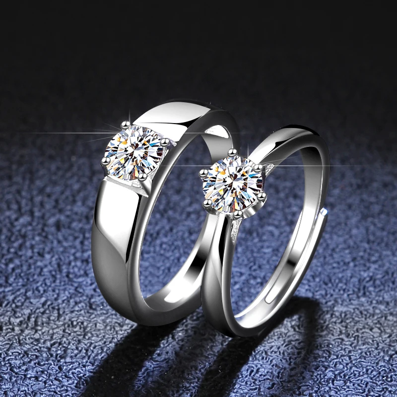 Moissanite Redimensionável Anéis de Diamante para Homens e Mulheres Anel de Casal Brilhante Presente de Noivado Jóias Amantes PT950 Platina Luxo