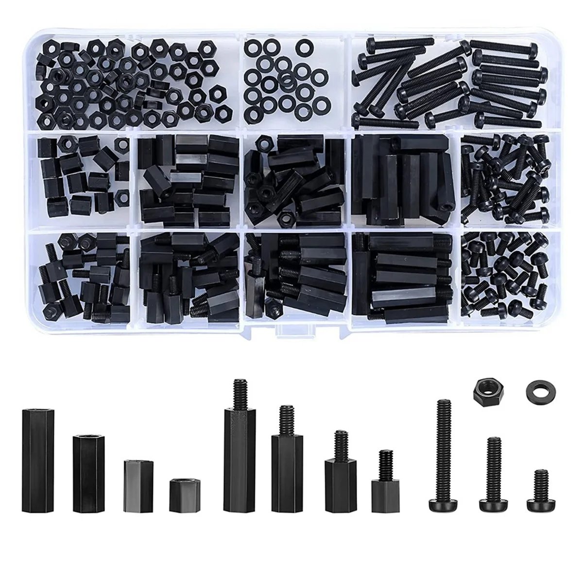 260 Pcs M3 Male Female Nylon Hex Spacer Standoffs Screws Nuts, Nylon Hex Threaded Pillar Spacer - Black