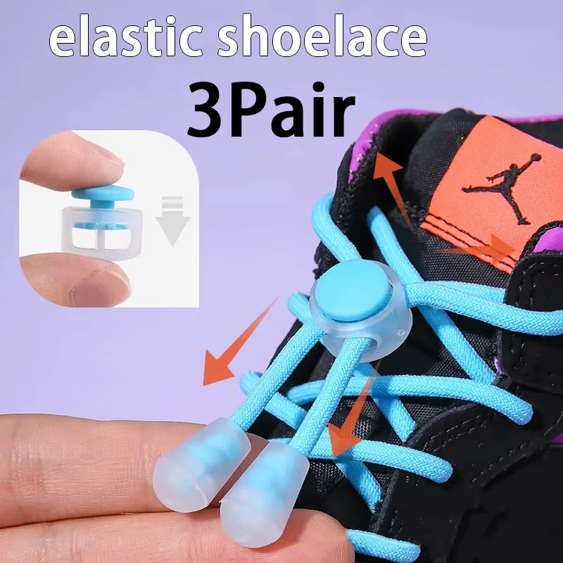 1Pair Colorful Spring Lock Shoelaces Without ties Round elastic Laces Sneakers No Tie Shoe laces Kids Adult quick Shoelace