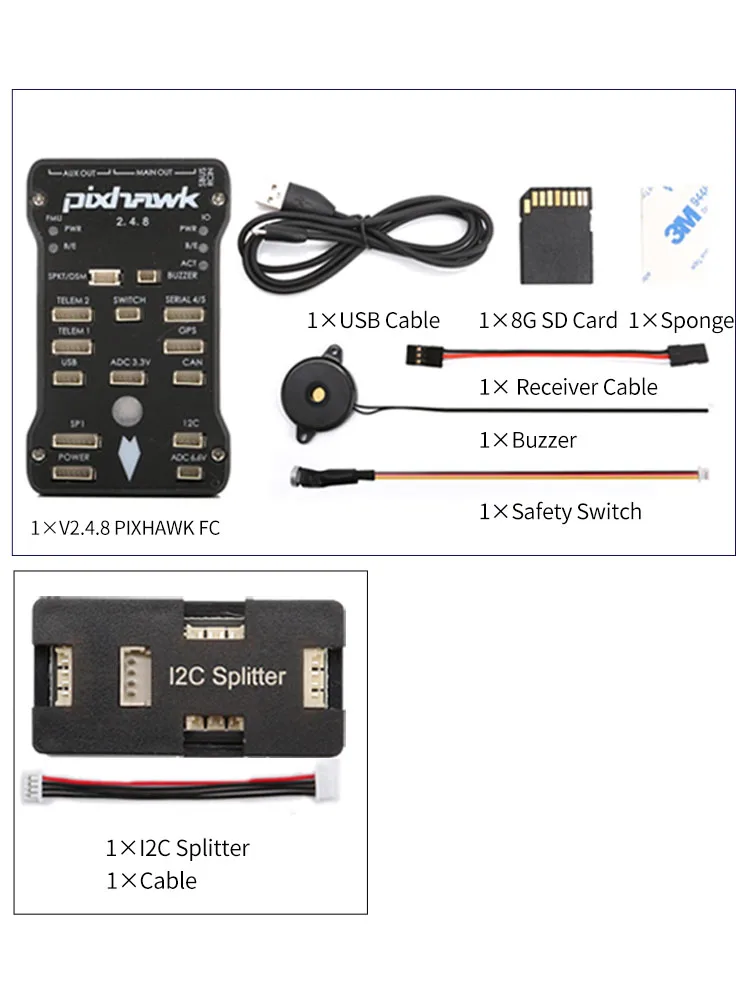Pixhawk PX4 PIX 2.4.8 32 Bit Flight Control FC 8G SD PPM I2C Splitter Voor RC FPV Vliegtuig Drone quadcopter Auto Boot