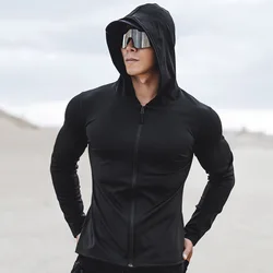 2024 lente en herfst nieuwe heren sport casual hardloopoefening gym training dunne capuchon rits lange mouw hoodie