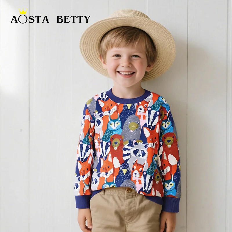 Autumn Boys' Sweatshirt - Cute Animal Print Toddler Crew Neck, Warm Fall Sports Top & Base Layer for Daily Wear