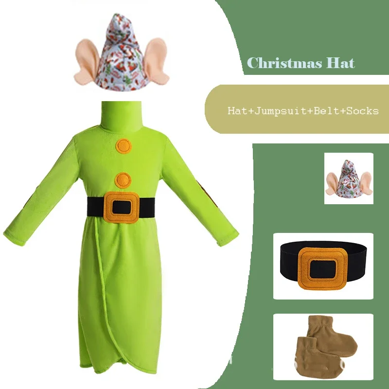 Halloween Elf Cosplay Dwergen Jumpsuit Carnaval Kostuums Voor Kinderen Jongens Purim xmas Film Rollenspel Party 4 Stuks kleding