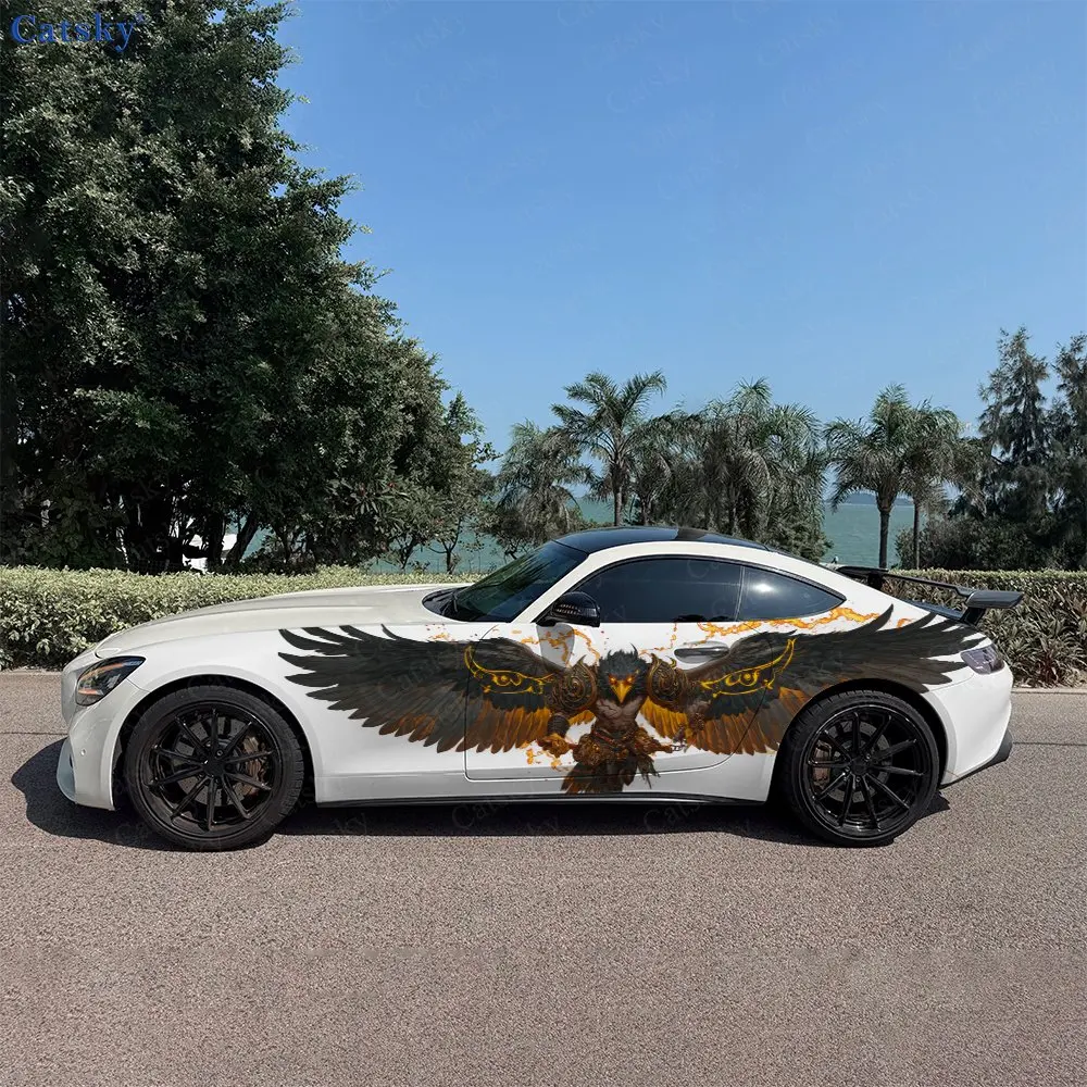 2pcs Gilded Pattern Eagle Warrior Car Side Wraps, Self-Adhesive PVC Waterproof & Scratch-Resistant Stickers, Car Accessory Gift