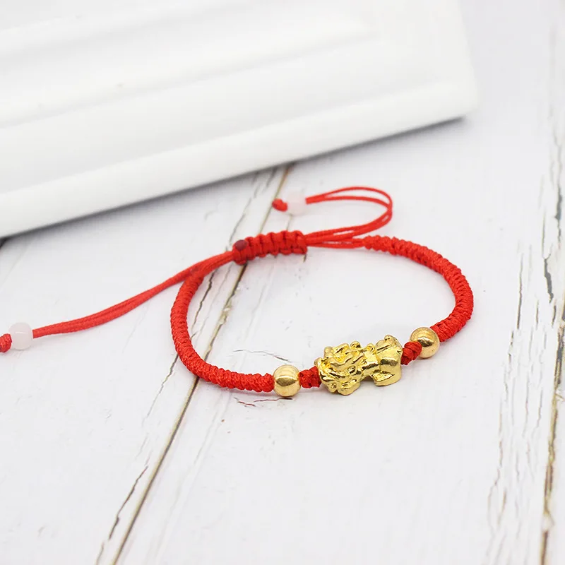 Adjustable Braided Lucky Red String Rope Feng Shui Pixiu Bracelet Attract Wealth Good Luck Wristband Amulet Jewelry for Unisex