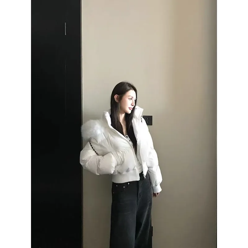 Faux Kragen Mit Kapuze Kurze Baumwolle Mäntel Tops Verdicken Warme Mode Neue Parkas Casual Chaquetas Winter Korea Frauen Jacken 2025