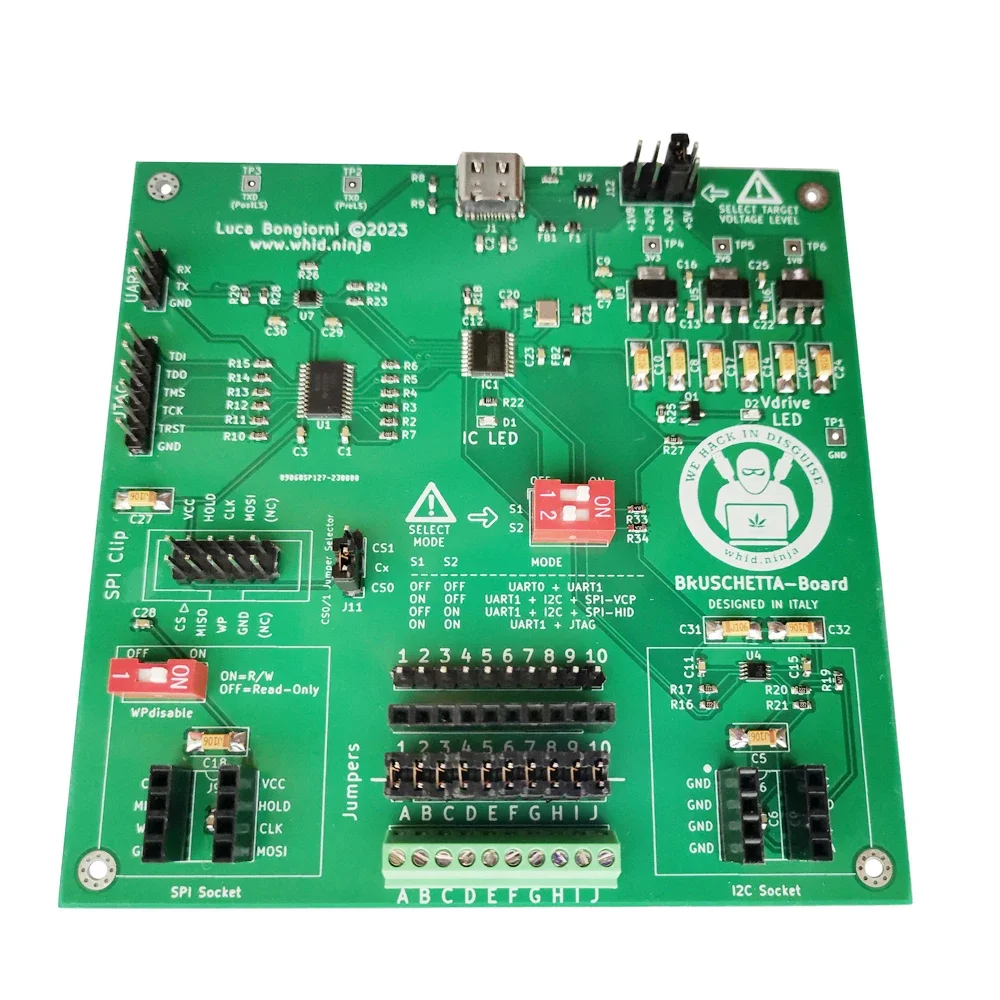 BRUSCHETTA-Board: a Multi-Protocol Hardware that supports UART, JTAG, SPI & I2C