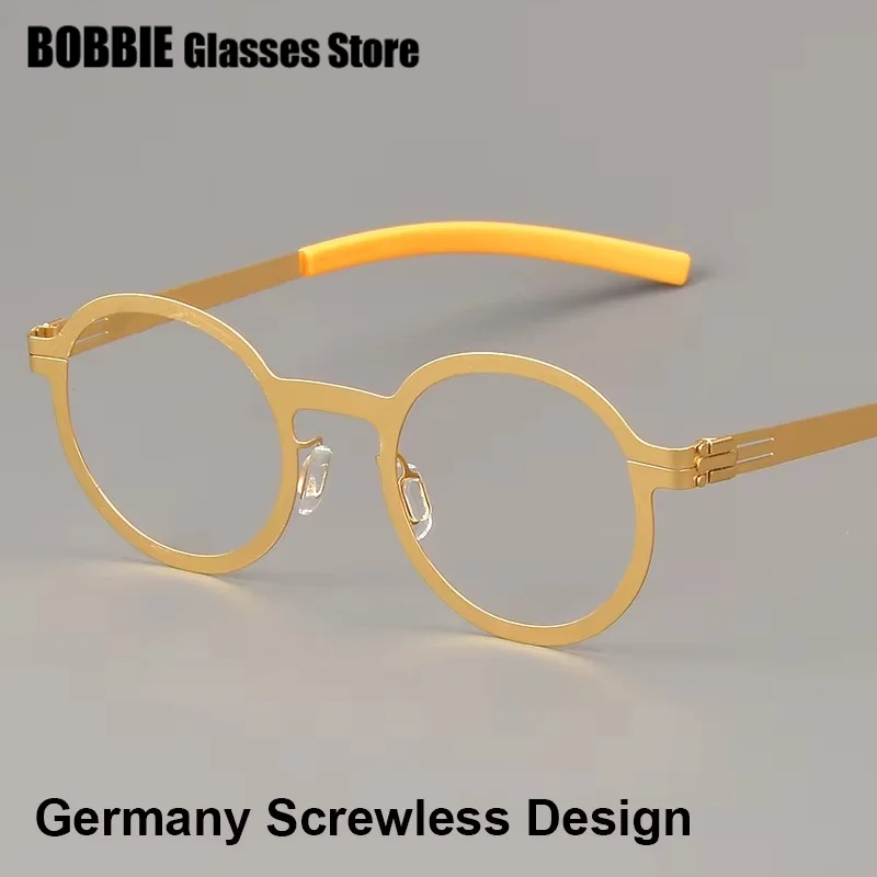 Simple Fashion 100% Round Eyeglasses Light Thin Screwless Women Spectacle Men Glasses Frame Germany Brand Design Eyewear Reading