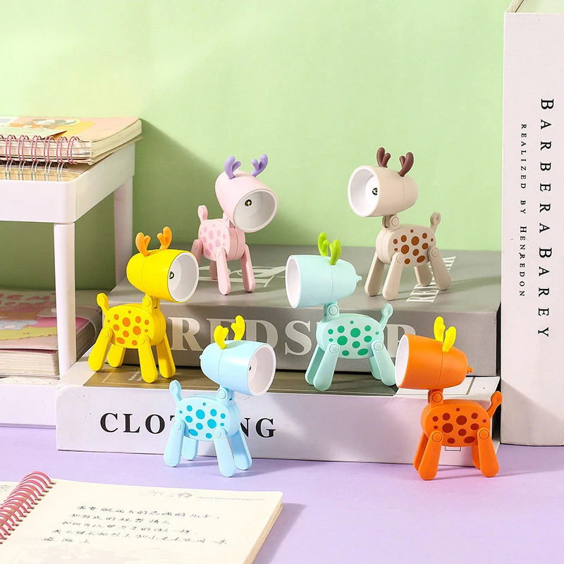 Led Mini Night Light Cute Dog Deer Foldable Desk Lamps Desktop Ornament Book Light Kids Room Bedside Bedroom Decor Holiday Gifts