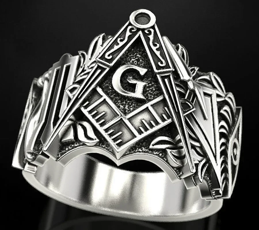 10g Mason Man Gold Ring Mens Religious Art Relief  925 Solid Sterling Silver Different Sizes 9-13