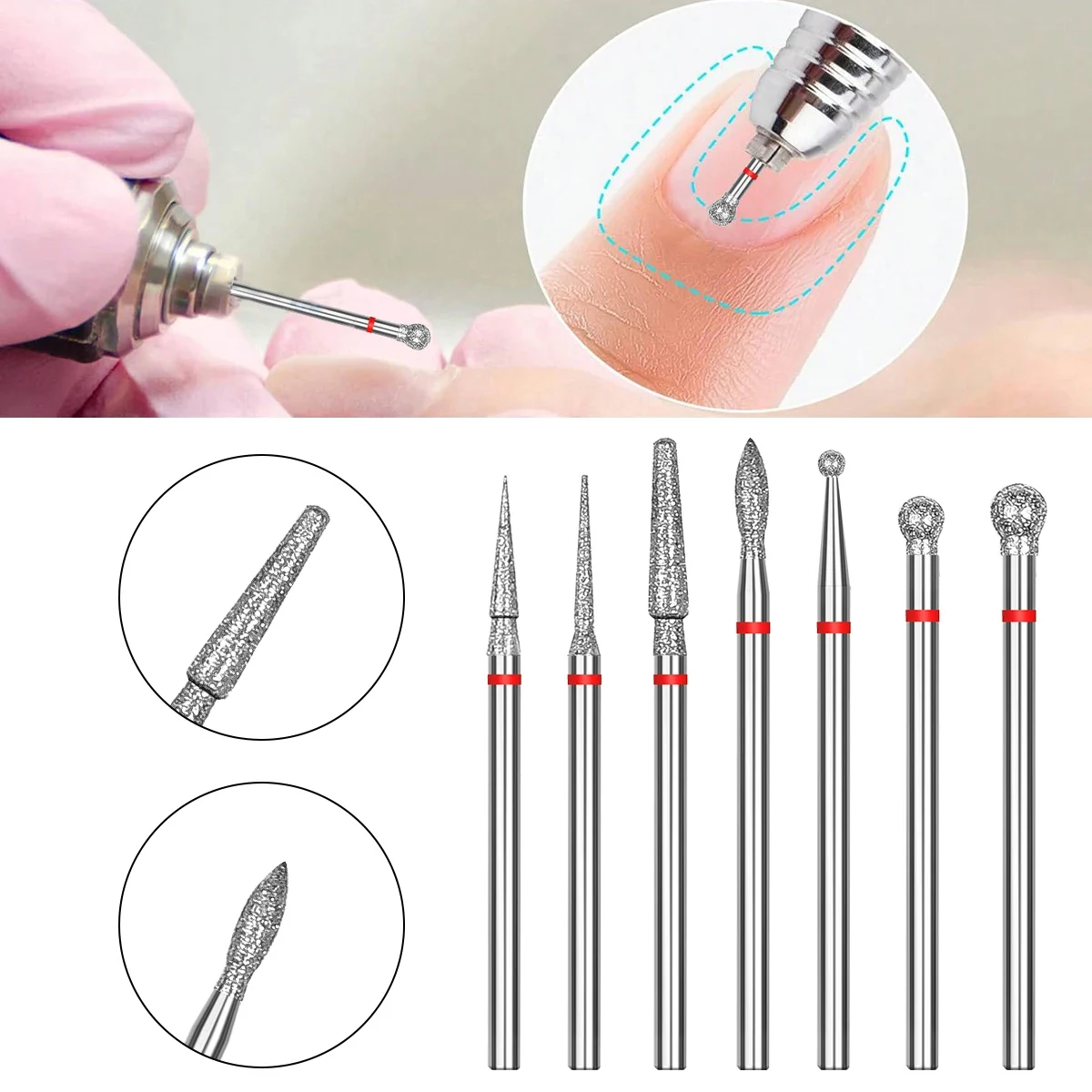 1Pcs Nail Cone Tip Diamond Drill Bits Electric Cuticle Clean Rotary for Manicure Pedicure Grinding Head Sander Tool