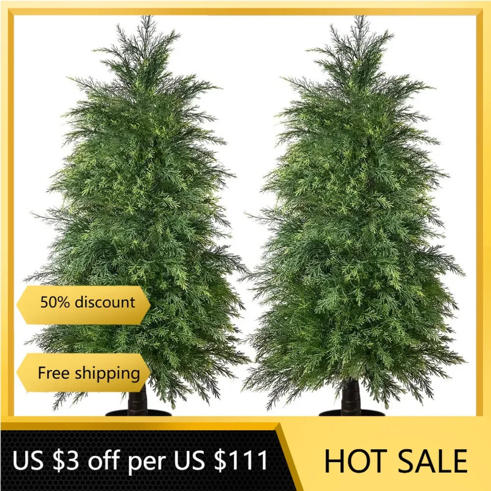 

2 Pack 4ft Artificial Cedar Topiary Trees for Outdoor Front Porch Décor, UV Rated Fake Potted Plants for Indoor and Outdoor Use