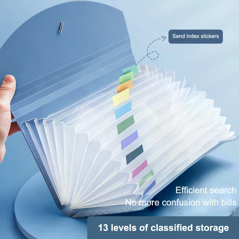 13-Pocket Expanding Accordion File Folder, PP Document Organizer & Wallet Case for Bills, Tickets & Receipts