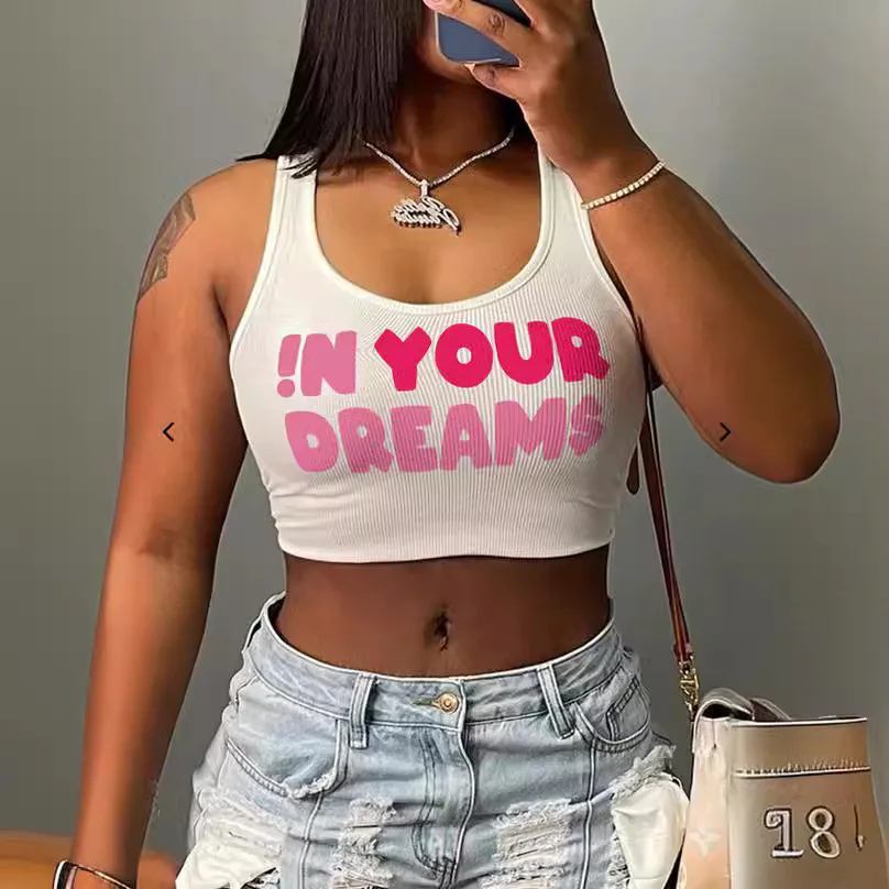 

Женская майка с круглым вырезом, без рукавов, с буквенным принтом