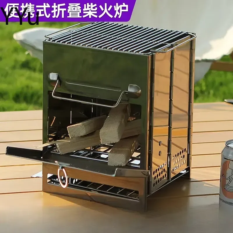 custom for Portable Wood Stove Camping Mini Integrated Folding Stainless Steel BBQ Outdoor Simple Fire Pit Heater Survival