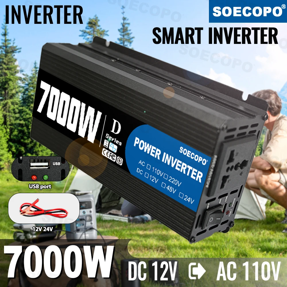 SOECOPO 7000W Smart Car Inverter 12V to 110V Car Voltage Converter with USB 5V Ports Perfect for Camping RV Car Accessories
