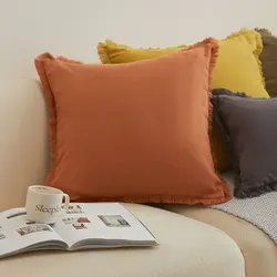 Orange Tassel Pillow Cover for Sofa Living Room Soft Breathable Summer Decorative Pillowcase Retro Home Decor Cushion Cover
