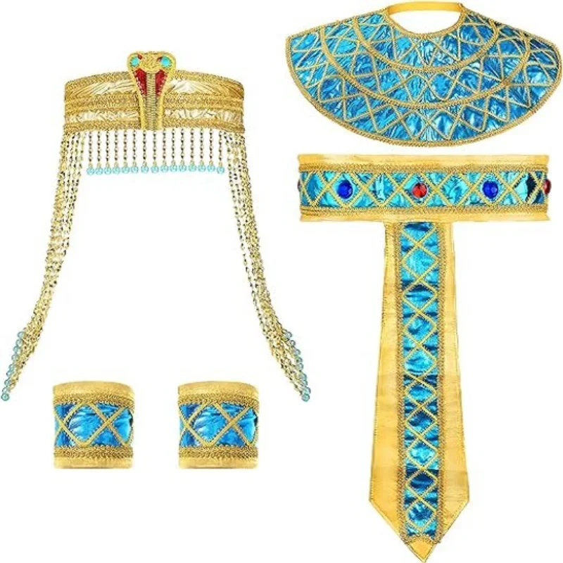 Egyptische kostuumaccessoires set Egyptische farao-hoofddeksel Egyptische kraag polsbandjes voor Halloween rollenspel cosplay - afbeelding 2