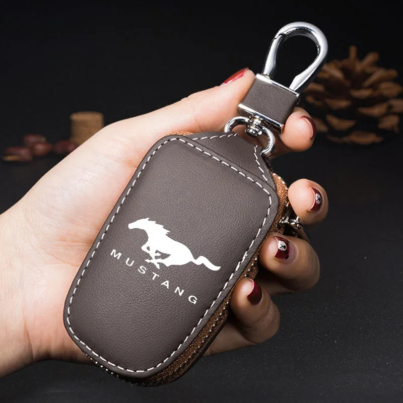 Car Keychain Bag Housekeeper Zipper Organizer Key Case For Ford Mustang Car Accessories D shape key rings key rings Anti-scratch