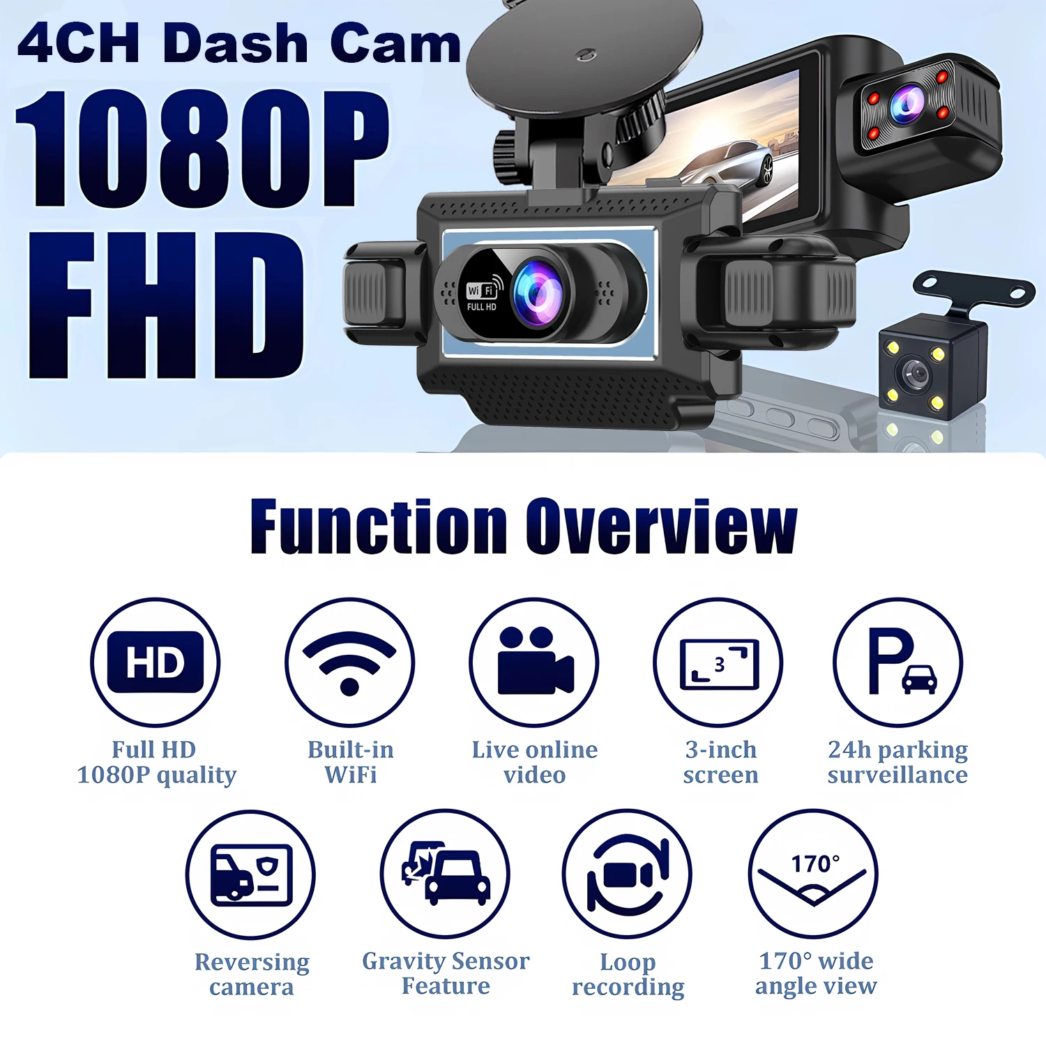 4-Channel 360 Degree Dash Cam For Cars WIFI APP Car DVR 1080P 4 Camera Lens Video Driver Recorder Rear View Camera for Car